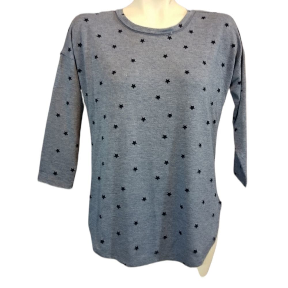 Bobeau Blue Flocked Star Top Size Small